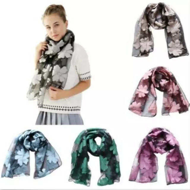 Fashion Women's Flower Long Soft Wrap Scarf Ladies Organza Shawl Scarves B