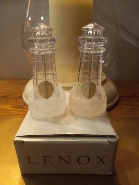 Lenox Crystal Lighthouse Salt And Pepper Set, New With Box Full Lead Crystal