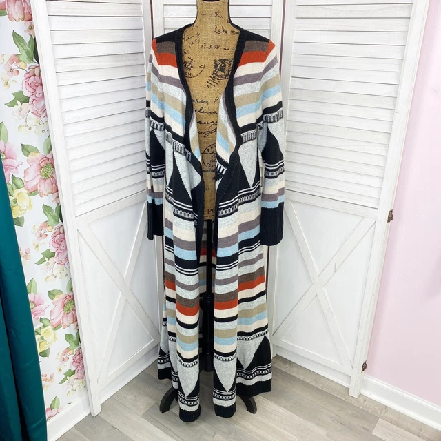 Monroe and Main Sweater Womens Large Stripe Aztec Print Blanket Duster Cardigan