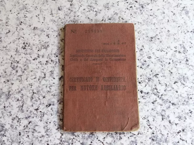 Libretto Circolazione Ciclomotore MOTOM 12/D 1952 ORIGINALE no vespa lambretta
