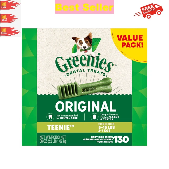 Greenies Original Flavor Teenie Dental Chew Treats Dogs, 36 oz. Pack, 130 Treats