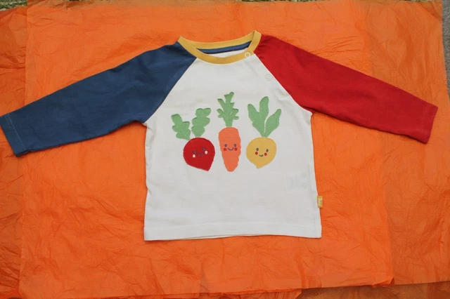 Top KITE ragazzi rosso bianco blu maniche lunghe cotone motivo smiley vegetale 12-18 mesi