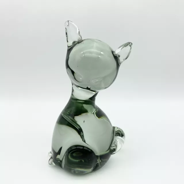 Art Glass Cat Figurine in Shade of Green (Moss Green) 6.25" Tall