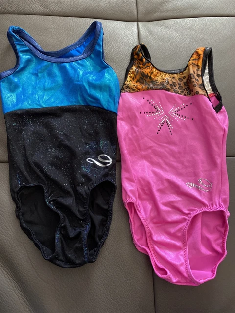 2- dream light leotards child’s 4-6 blue/black shimmer and pink w/ Leopard