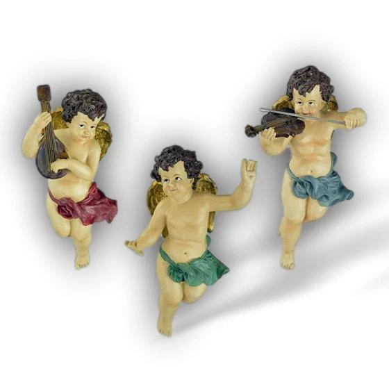 Set de 3 figura escultura ángel navidad piedra artificial 26cm estilo antiguo
