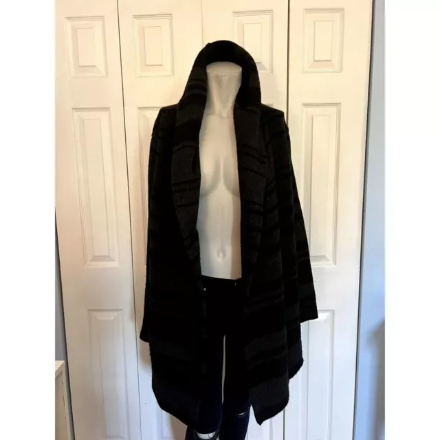 Vince Black & Grey Striped Wool Long Cardigan Sweater Size Small