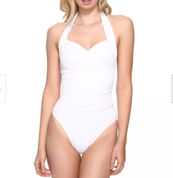 Norma Kamali Women's Halter Sweetheart Mio One Piece Swimsuit White Sz M