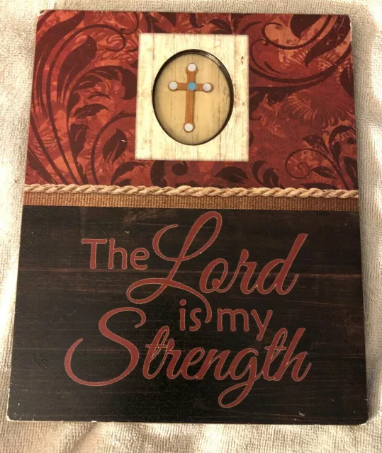 Wood Plague With Cross “The Lord Is My strength” Wall Hang