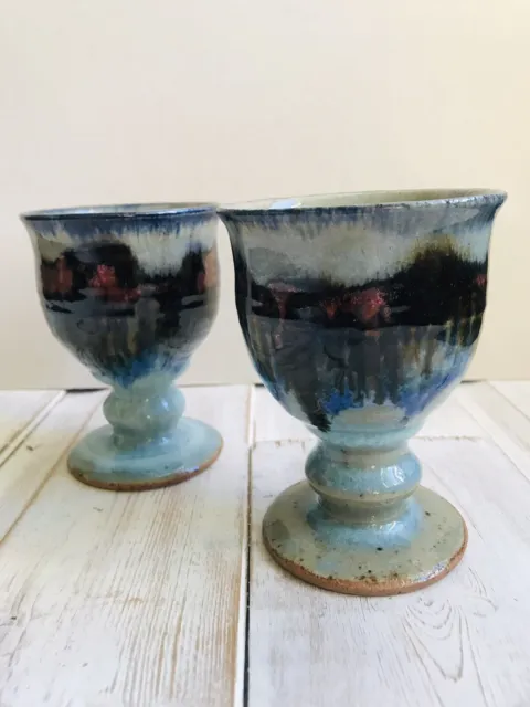 vintage retro studio pottery Glazed goblet vases