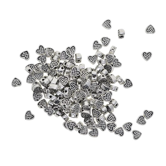 100 Stück tibetische Silberlegierung Herzform Spacer Perlen Charms DIY
