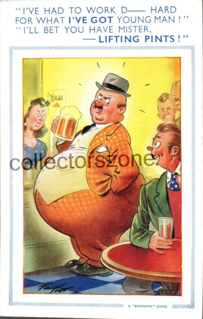 Bamforth Brown Triangle Comic Series No 1209 Fat Man Beer Joke  unposted