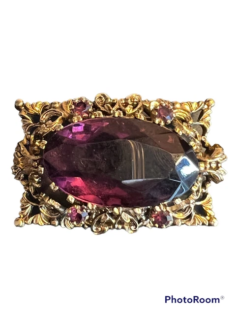 vintage Made Austria large faceted purple crystal stone brooch