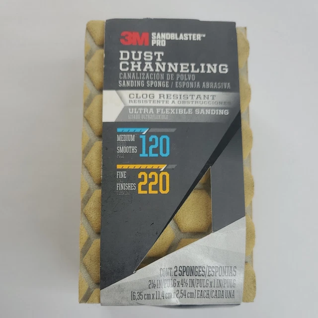 3M Sandblaster Pro 120 and 220 Grit Dust Channeling Sanding Sponges