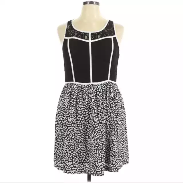 Kensie Sleeveless Lace Detail Animal Print Dress Women's Size XL Black White