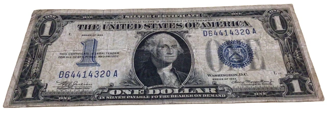 1934 one dollar silver certificate Blue Seal Funny Back
