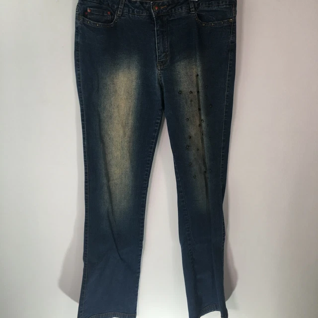 Joe Boxer Womens Straight Leg Casual Embellished Blue Denim Jeans Size 13