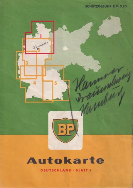 BP Blatt 1 Karte Strassenkarte Deutschland Landkarte Auto Reise Vintage