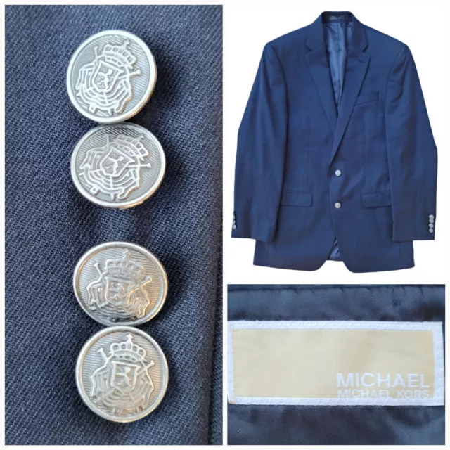 Michael Kors Blazer Mens 42R Navy Blue Suit Jacket Silver Button Sport Coat Wool