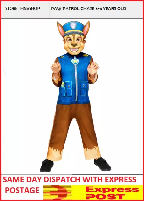 Costume Paw Patrol Chase Kids 3-6 Years Old Book Week Costume Party
