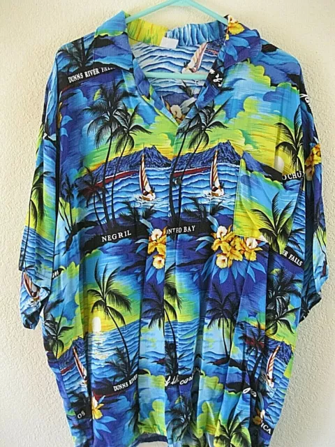 Dunns River Falls Ocho Rios blue black yellow floral Hawaiian shirt - XXL mens