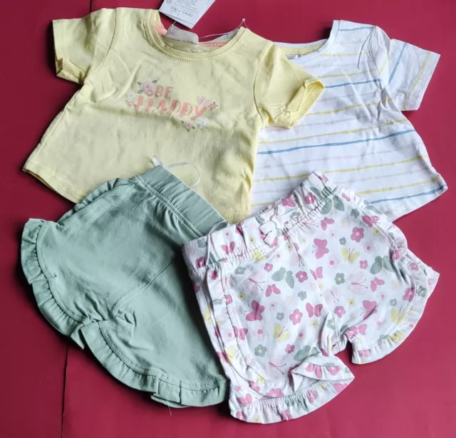 4 Teile ERGEE Baby Mädchen Set Shorts Hose & T-Shirt GR.62 NEU mit Etikett