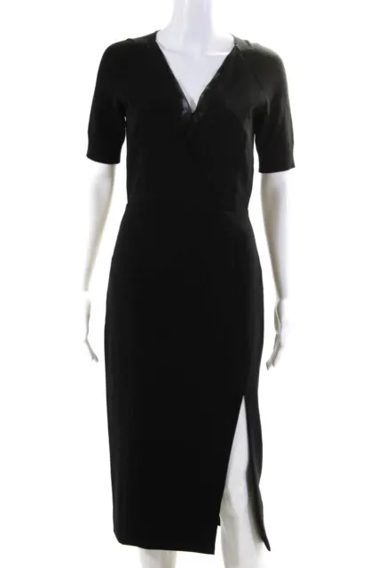 Altuzarra Womens Woven Wool Short Sleeve Side Slit Pencil Dress Black Size 34