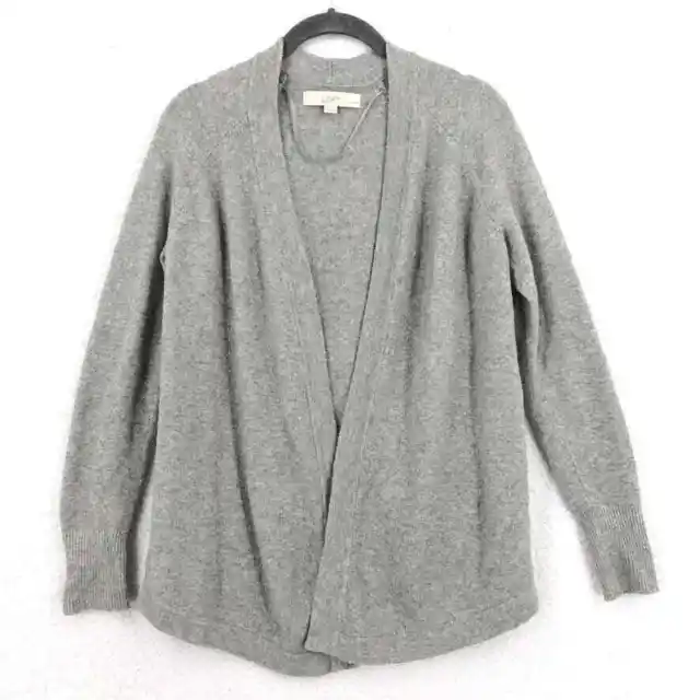 LOFT Womens Cardigan Sweater Small Petite Gray Marled Knit Open Front Stretch