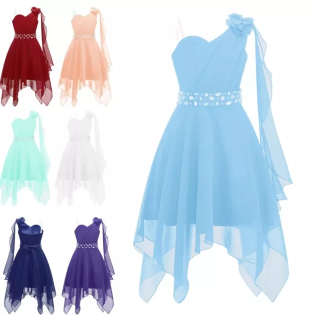 Kids Girls Bridesmaid Dress One Shoulder Wedding Party Ball Prom Maxi Dress