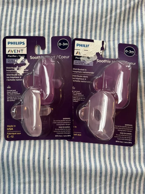 Lot Of 2 Philips Avent Soothie Heart Pacifier 0-3 Mo Pacifier & Soother, 4 Total