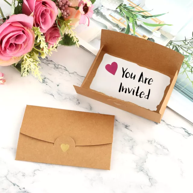 20pcs With Heart Clasp Wedding Gift Card Envelope Brown Paper Blank DIY Party