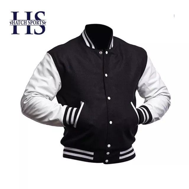 Men’s Varsity Baseball Letterman Jacket Wool Body Genuine Cowhide Leather Arms 2