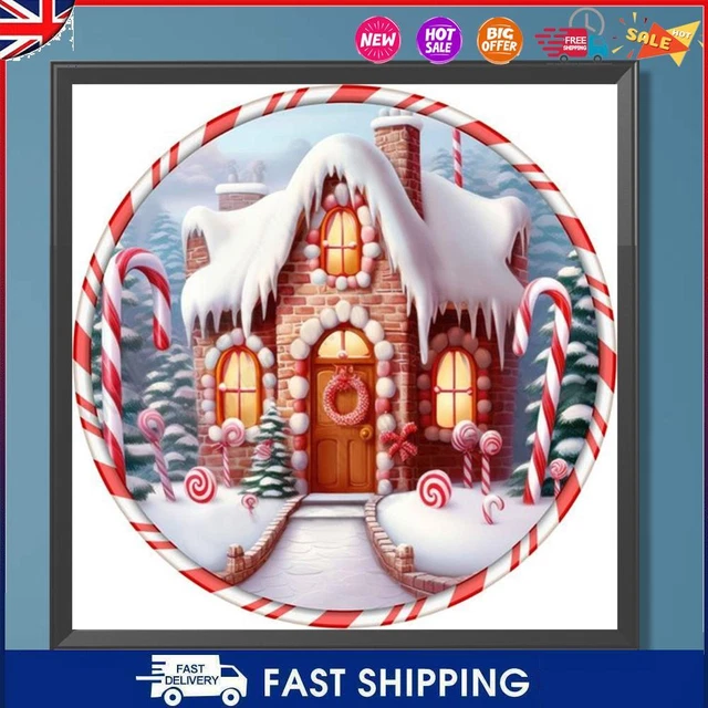 C- 5D DIY Full Round Drill Diamond Painting Circle Card Xmas Snowhouse Kit Decor