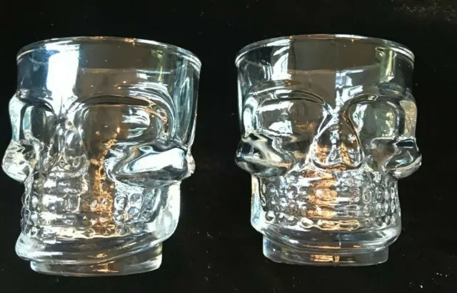 Clear Glass Skull Shot Glasses Set of 2 Barware Man Cave