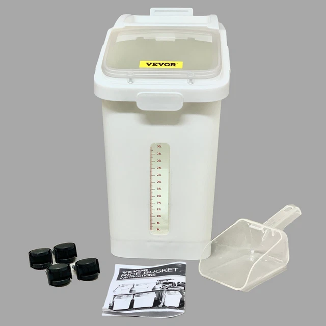 VEVOR Ingredient Prosave-Storage Bin on Wheels w/ Scoop White 11.4 gal/50 L (New