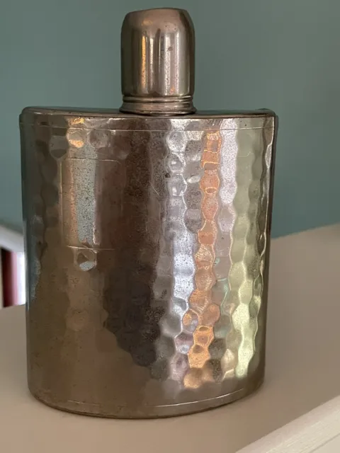 Vintage Hammered Flask Tin Lined 8oz Made in Germany US Zone Germany Stamped
