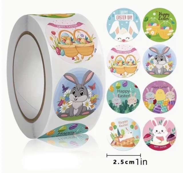 100 x Cute Happy Easter Stickers Labels 25mm