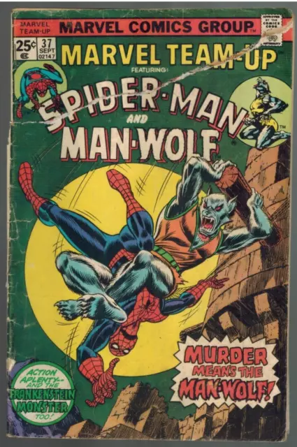 Marvel Team-Up 37  Spider-man & Man-Wolf!  Frankenstein Monster!  1975 Fair