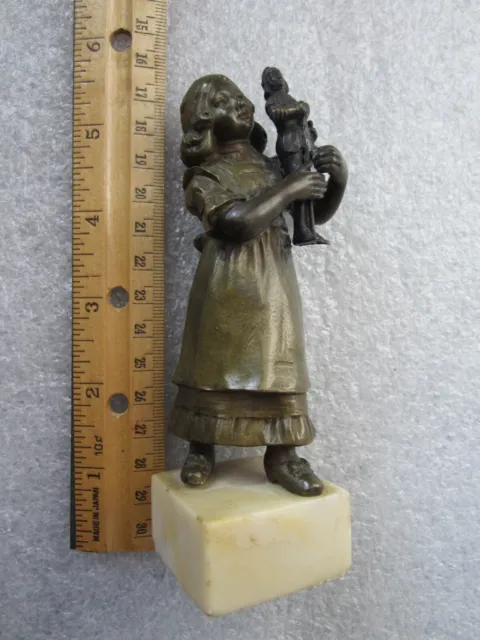 Beautiful Antique 19Th Century Bronze Sculpture Of A Girl With Toy Prince Knight