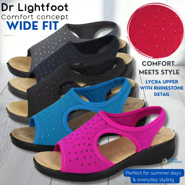 Ladies Dr Lightfoot Lycra Stretch Sandals Comfort Wide Fit Elastic Slingback