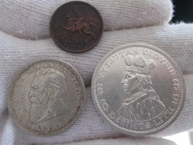 Lithuania 5 Centai 5 Litai 10 Litu 1936 Coins X 3