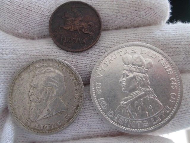 Lithuania 5 Centai 5 Litai 10 Litu 1936 Coins X 3