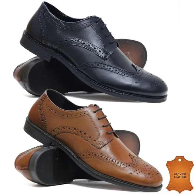 Mens Leather Brogues Smart Casual Lace Up Formal Oxford Work Office Shoes Size