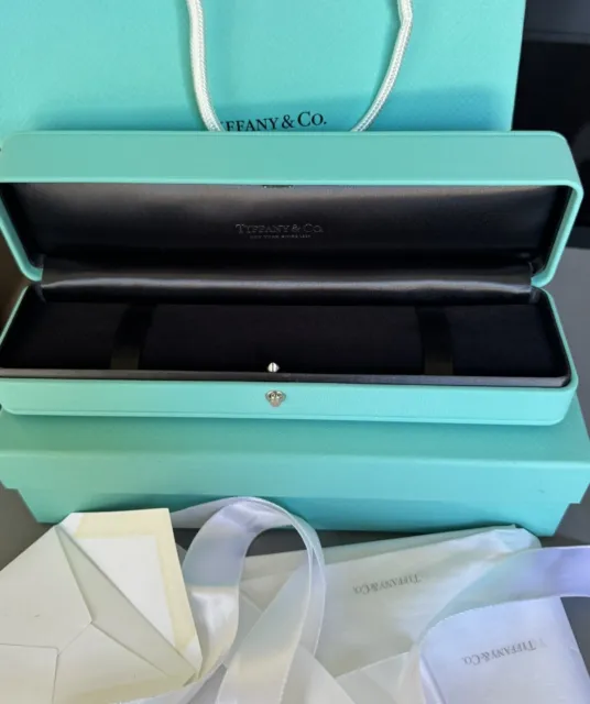 Tiffany Engagement Blue Leather bracelet empty box case, ribbon, Tissue