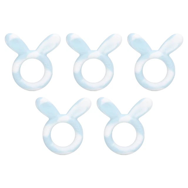 (Blanc Bleu)Anneau De Dentition Jouets De Dentition Portables En Silicone 5