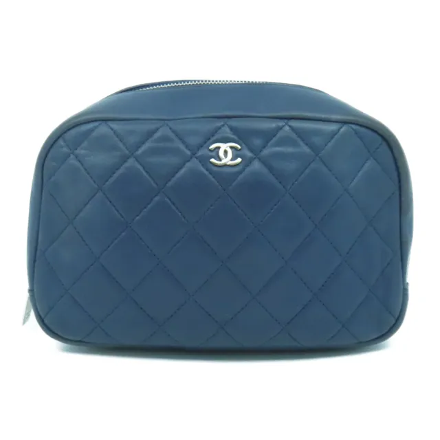 CHANEL QUILTED CC SHW Pouch Lambskin Leather Navy Blue $576.00 - PicClick