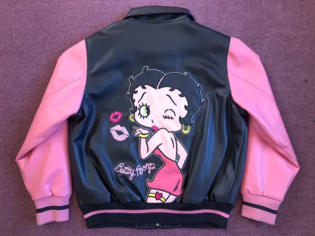Vtg Betty Boop Excelled Faux Leather Jacket Womens XL Extra Large Pink Black