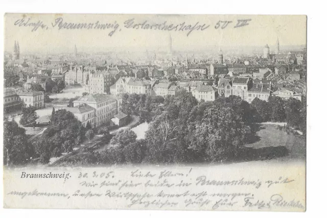 U653 alte AK Braunschweig Stadtblick gelaufen 1905  Kleinformat