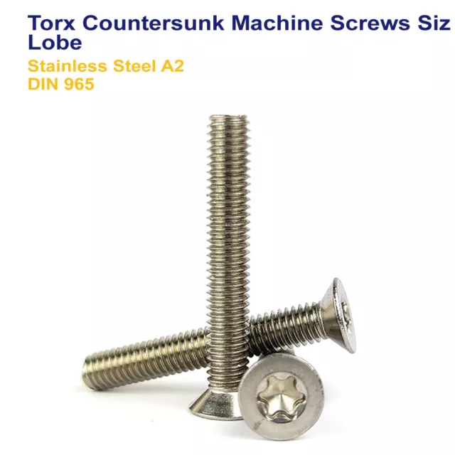 M5 M6 M8 Torx Countersunk Machine Screws Six Lobe Stainless Steel A2 - Din 965