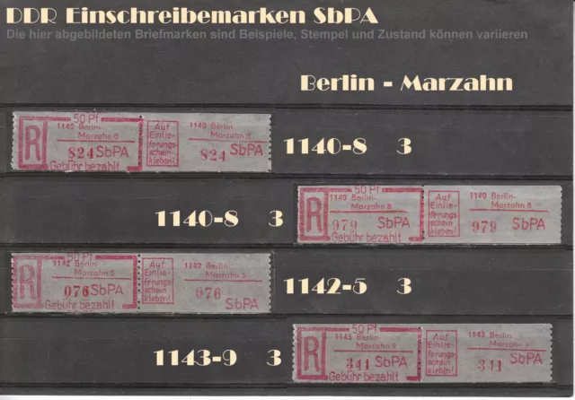 DDR R-Zettel SbPA Einschreibemarken Berlin-Marzahn 1140 - 1143 postfrisch ** LOT