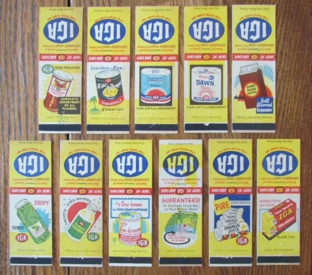 Iga Supermarkets Matchbook Covers: Set Of 11 Different Empty Matchcovers -D9
